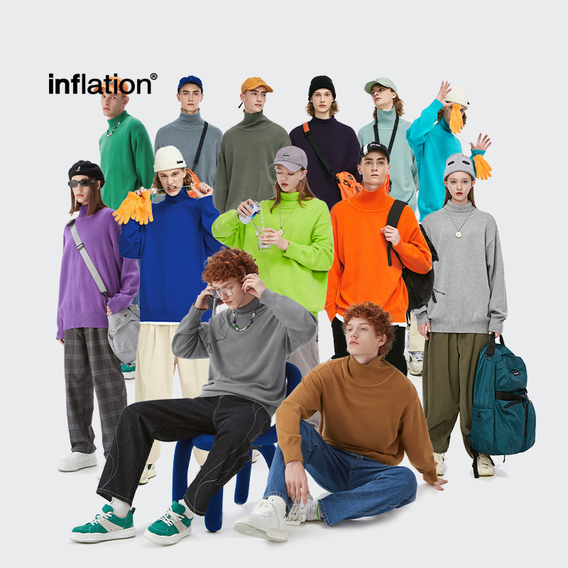 INF Men's Wear Autumn and Winter 2024 32 High Elastic Core-spun Yarn Dopamine Turtleneck Solid Color Sweater Autumn and Winter