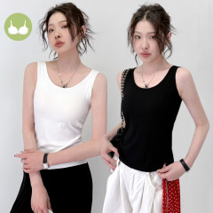 2025年新作夏スタイルI字型キャミソール女性用インナー、胸パッド付き、ブラジャー不要のボトム下着トップ