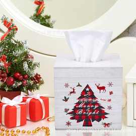 圣诞纸巾盒氛围感木质纸巾收纳盒酒店民宿餐厅抽纸盒实木客厅摆件