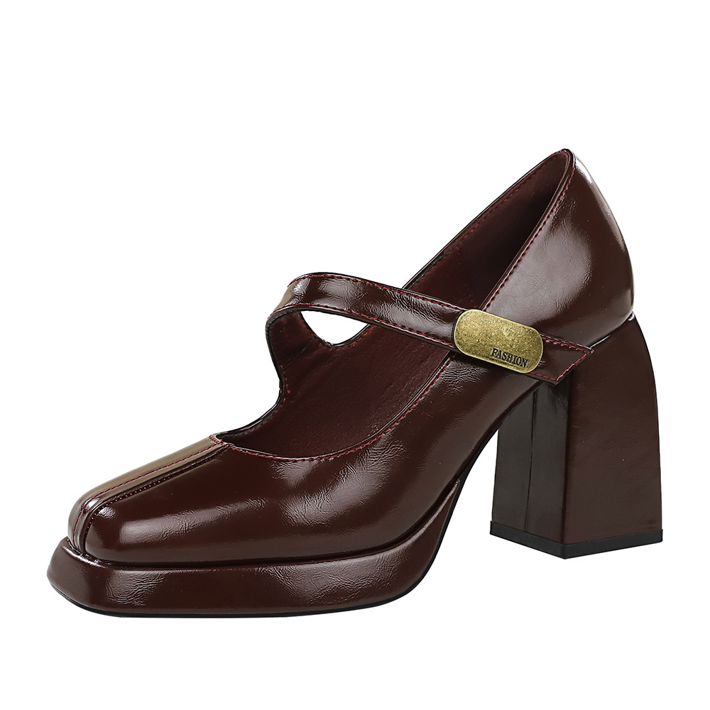 Retro Women's Chunky Platform Heels With Metal Buckle Strap_voghion.com