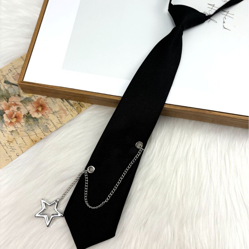 Original Chain Tie for Women, Black Lazy Style No-Tie Short Version, Cool Shirt Accessory for Boys, Heart-Shaped Butterfly