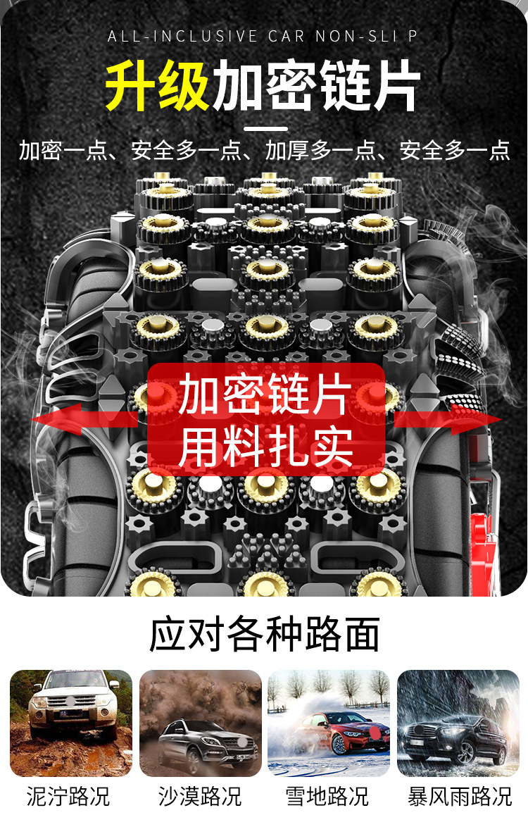 Car Tire Anti-Slip Chains for Off-Road Cars, Suvs, Universal Type, Winter Snow Use, Non-Damaging to Tires, Full Coverage, Rubber Type