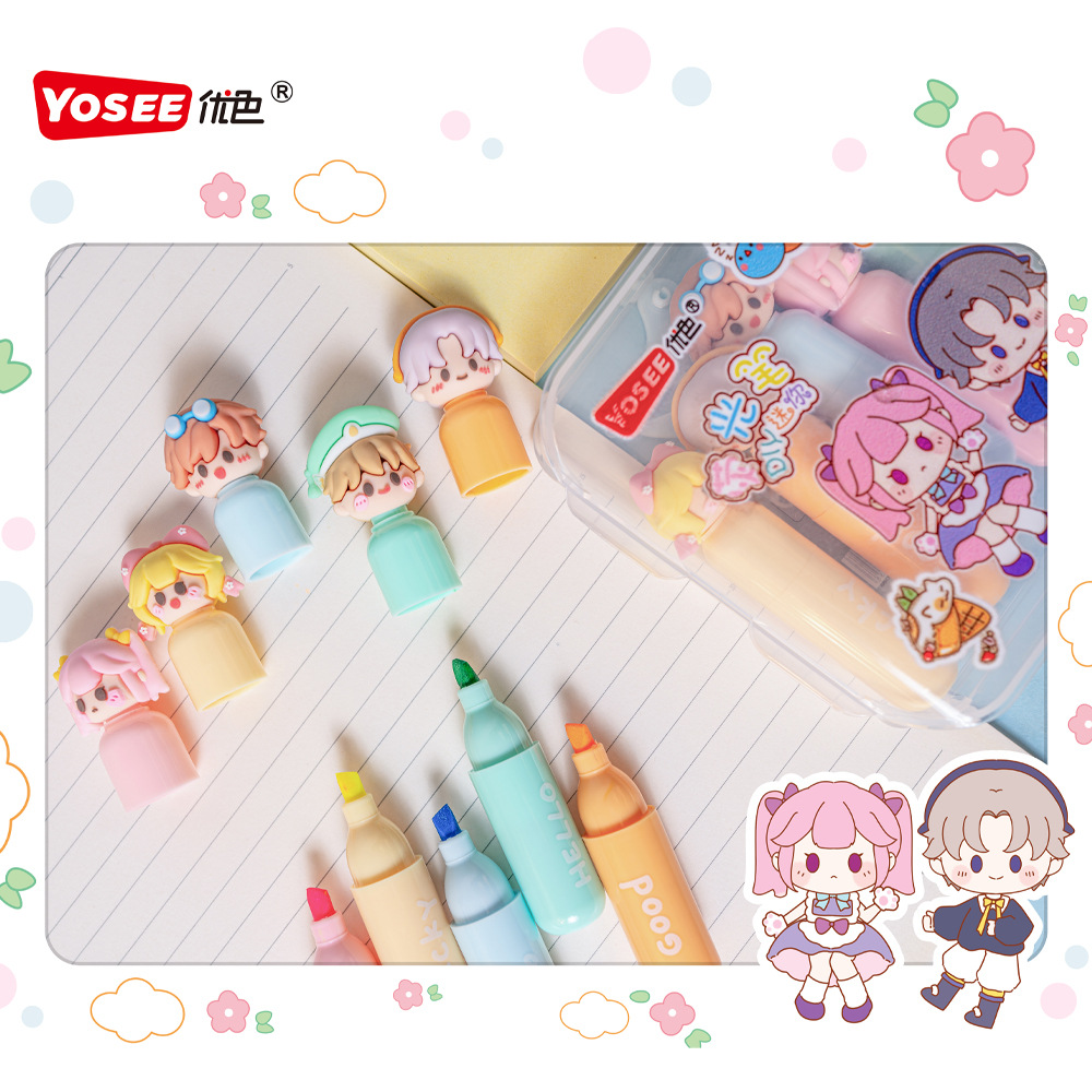 Mini resaltador de dibujos animados de alto valor facial lindo marcador de bolígrafo para estudiantes con bolígrafo de color clave para marcar pincel de pintura