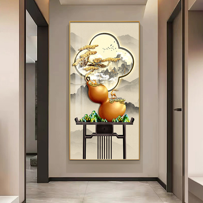 軽豪華入戸玄関装飾画感玄幻客間廊下背景壁壁画新中国式緑植通路掛け画|undefined