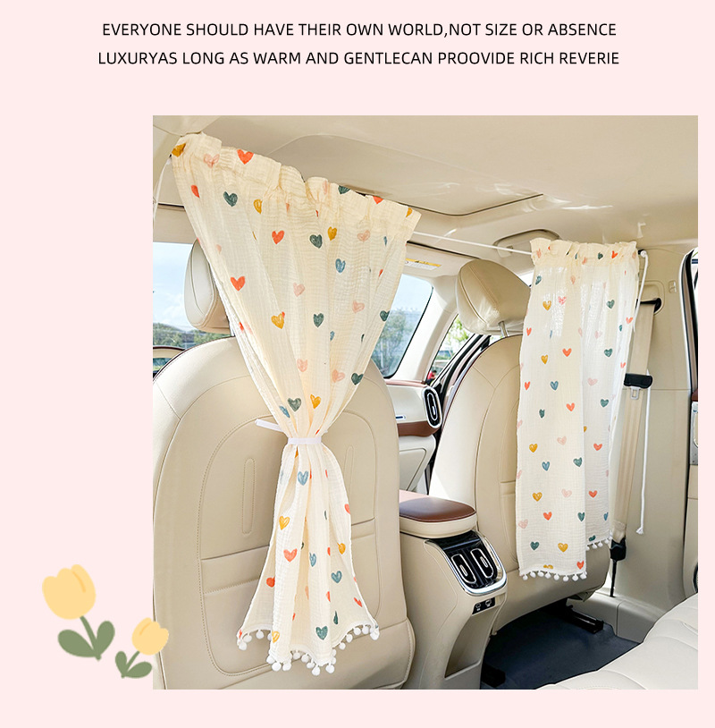 Blue Rain Creative Car Curtain Cartoon Heart-Shaped Car Privacy Curtain Cute Bear and Rabbit Sunshade Heat Insulation Car Sunshade Curtain