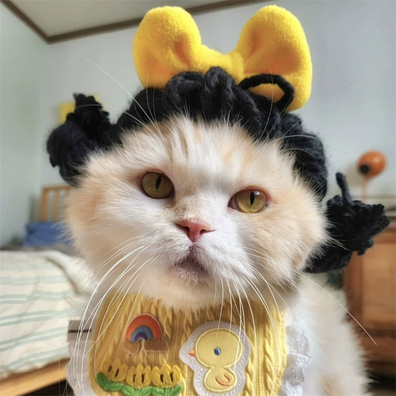 2025 Новые вязаные вручную шапочки для кошек и собак с косичками, милые аксессуары из шерсти для питомцев