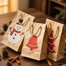 包装印刷礼品豪华袋棕色圣诞食品手柄个性化小运输连衣裙圣诞礼品
