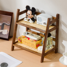 ins中古风藤编奶油色双层桌面置物架宿舍卧室办公厨房杯架整理架