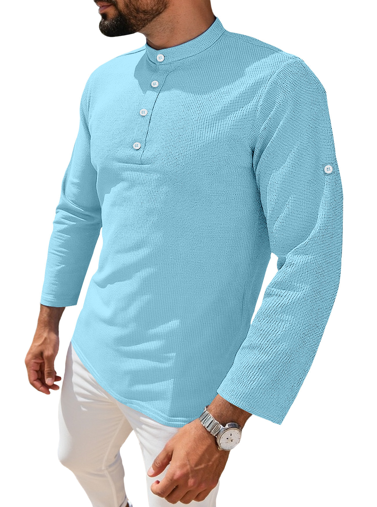 Monochrome Polo Shirt For Men With Stand Collar And Button Placket_voghion.com
