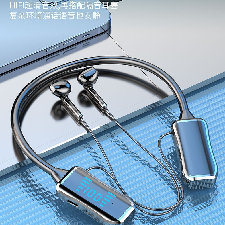 ワイヤレスBluetooth首掛けヘッドセット、クロスボーダー新デジタルディスプレイスクリーンBluetoothヘッドセット、ノイズキャンセリング機能付き首掛け式Bluetoothヘッドセット|undefined