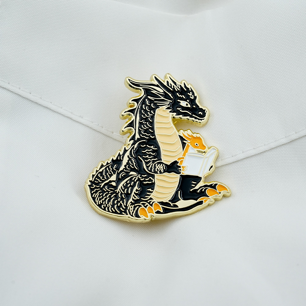 Dragon Reader Enamel Brooch Fantasy Book Lover Inspired Pin Badge Accessory