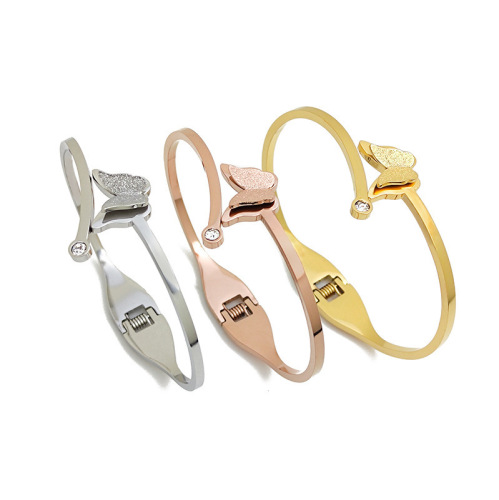 Japanese and Korean 18k rose gold frosted butterfly bracelet for women titanium steel non-fading simple bracelet live mouth adjustable bracelet
