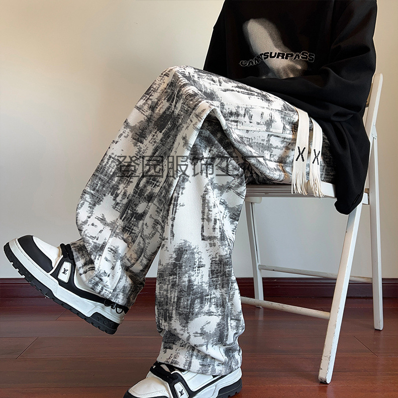 Autumn Vintage High Street Straight Men's Tie-Dye Pants American Loose Trendy Brand Casual Pants Men's Sports Long Pants
