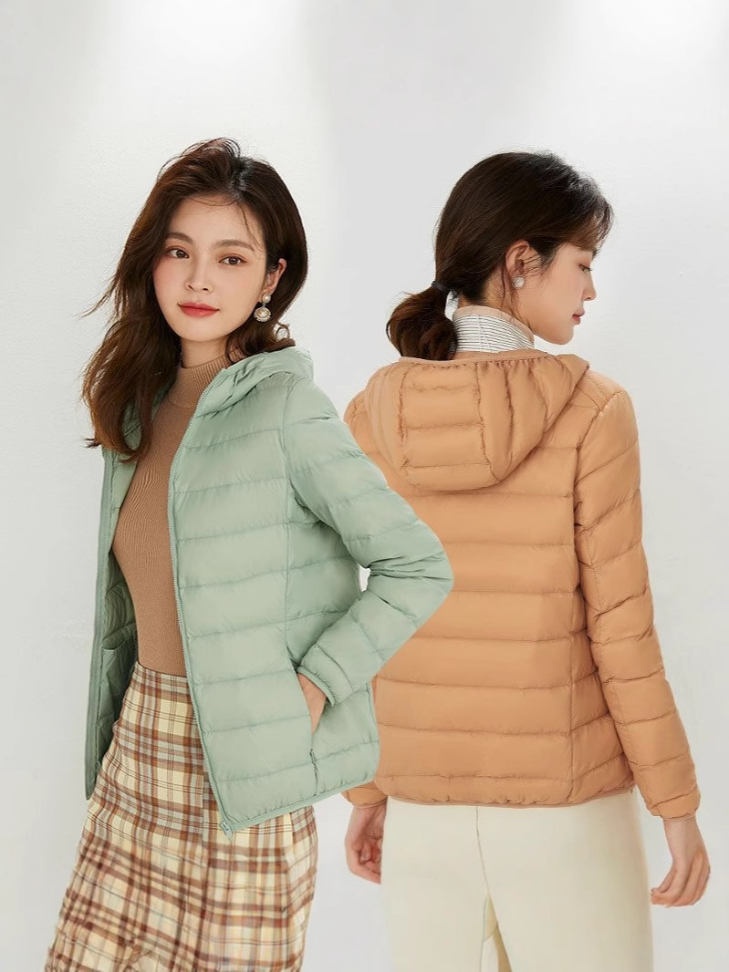 Otoño y invierno nuevo 90 chaqueta de plumón ligera con capuzas de mujer corta grande chaqueta de moda ligera de lana blanca delgada