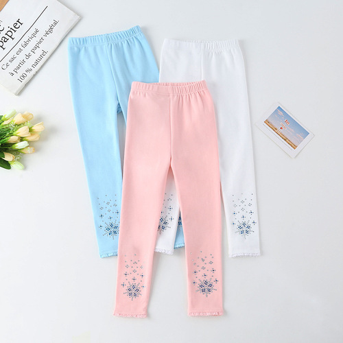 Girls' Elsa Princess Embroidered Denim Pants  Autumn Glittered Medium and Small Children's Versatile Pants Spring and Autumn Outwear Children's Pants