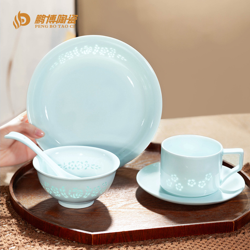 2026 New Shadow Green "Blessings Before Eyes" Single-Person Dinnerware Set: Bowl, Plate, and Chopsticks Combination as a Gift 2026 New Shadow Green "Blessings Before Eyes" Single-Person Dinnerware Set: Bowl, Plate, and Chopsticks Combination as a Gift