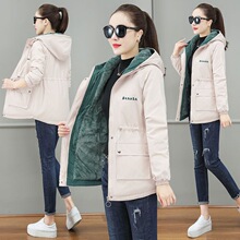 加绒加厚女风衣2025秋冬新款韩版时尚修身显瘦中长款连帽宽松外套