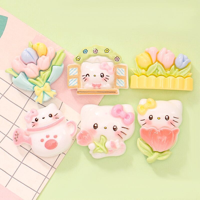 Cute Cat Garden Handmade DIY Cream Glue Phone Case Hair Accessories Hairpin Ornaments Shoe Flower Resin Accessories Materials