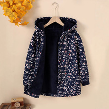 秋冬款青少年女单排扣加厚毛绒大衣连帽印花休闲外出穿搭上衣外套