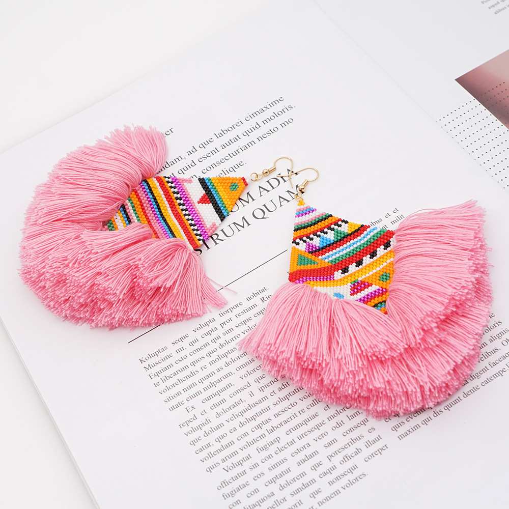 Cross-border Miyuki Bead Hand-woven Indian Ethnic Style Furry Big Circle Exaggerated And Personalized Earrings For Women display picture 2