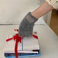 韩单款~ins羊毛混纺针织手套女冬季2025新款贴布保暖骑行防寒手套