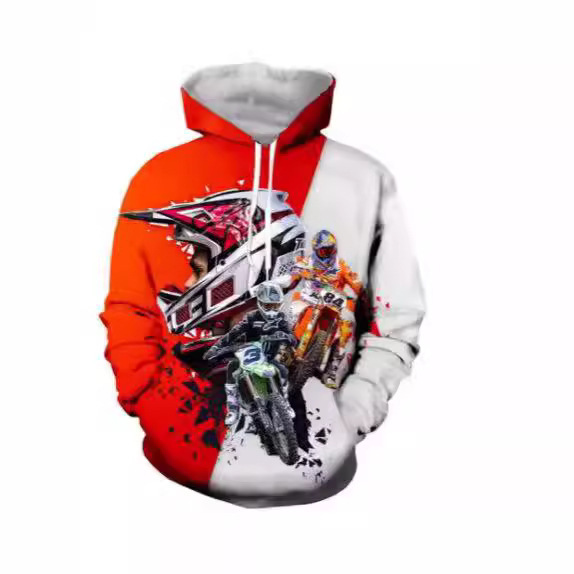Men's Motorcycle 3D Printed Hood Sweater Motorcycle Off-Road Fashion Long-Sleeved Sweatshirt Large Size Fresh Street