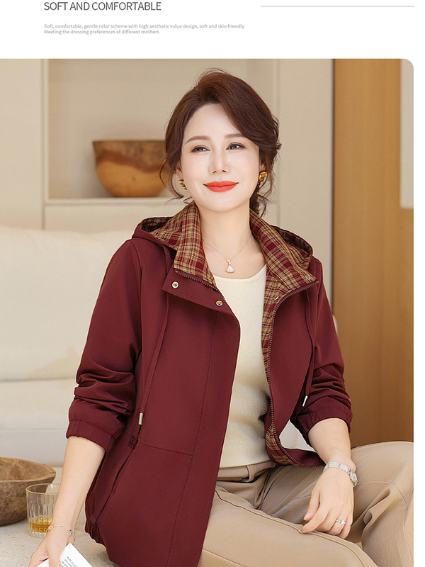 妈妈秋装外套女洋气时尚休闲夹克衫50岁中年人可拆卸连帽短款风衣|undefined