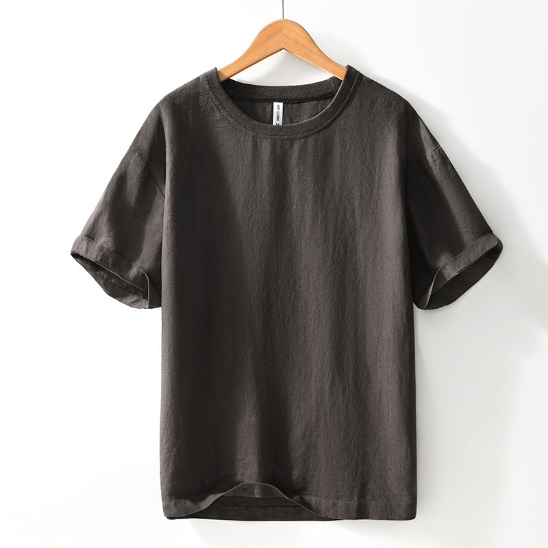 L179 Hemp Breathable Casual Short-Sleeved T-Shirt Casual Thin Comfortable Loose Round Neck Top Short-Sleeved Dropshipping