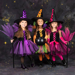 欧米のハロウィンの女の子の服装の小さい魔女の子供のネットの紗の蓬のスカートのコスプレの祝日のショーのスカートのスーツ