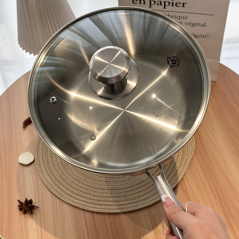 [Experiencia noble] 304 olla de acero inoxidable no recubierto sartén antiadherente wok plano pequeño wok sartén de nieve olla de sopa