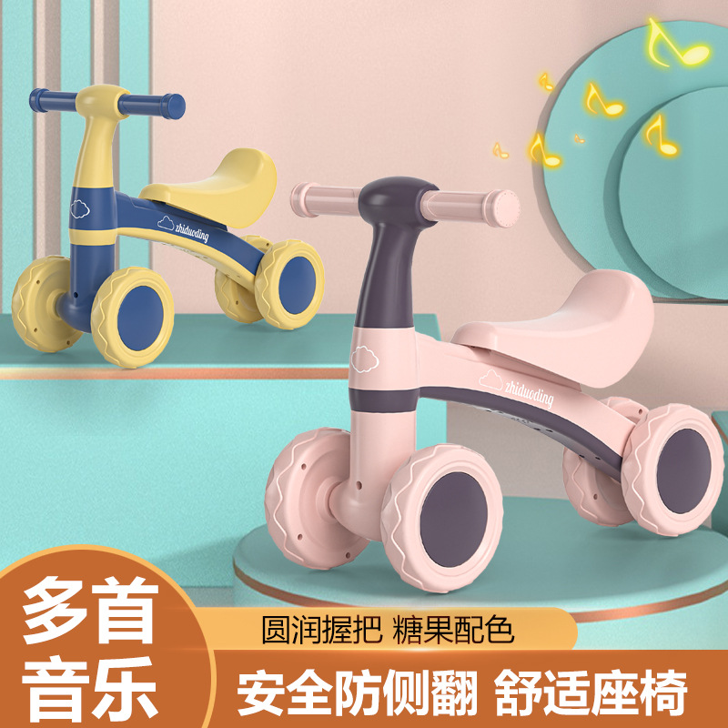 Cuatro ruedas de equilibrio para niños de 1 - 3 años de edad, patineta para bebés sin pedal, caminante anti-rollback, música, luces deslizantes