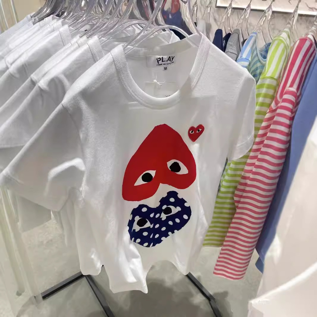 CDG川久play2023年夏純色桃心愛刺繍プリント男女同型半袖tシャツ