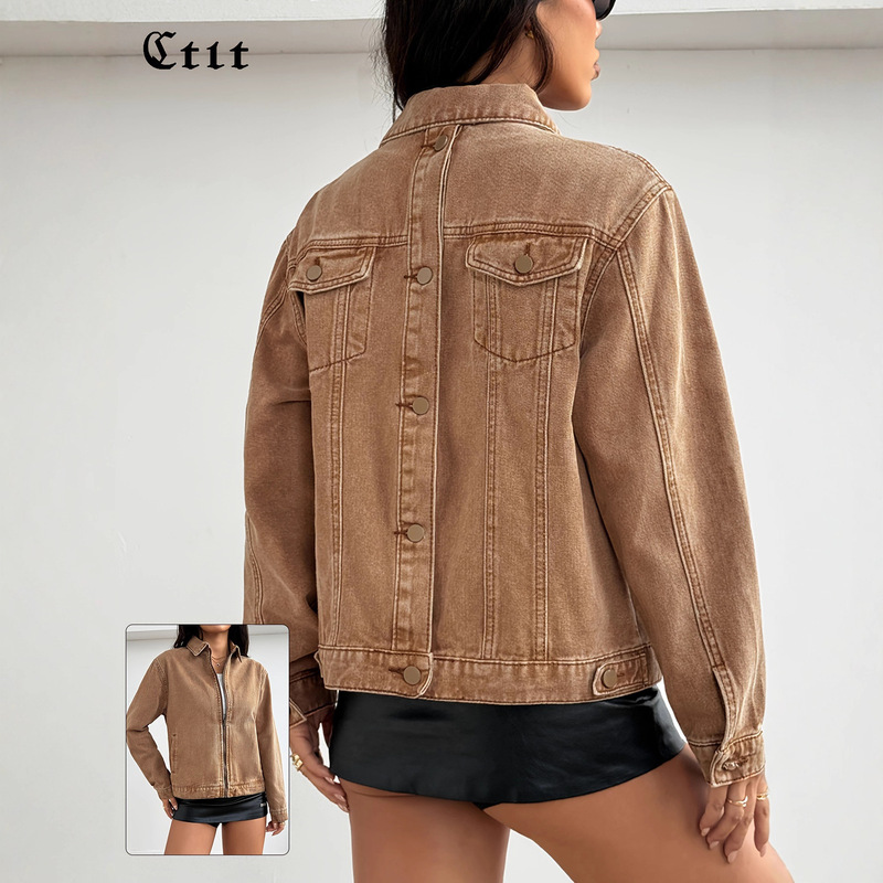 New Women's Elegant Casual Versatile Loose Slimming Look Long-Sleeved Washed Jacket Retro Short Denim Jacket 18556