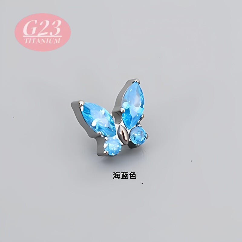 欧美F136钛合金精雕锆石蝴蝶耳钉小众耳骨钉内螺纹唇钉穿刺饰品批|undefined