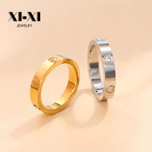 厂家批发钛钢镀18k金简约时尚桃心镶钻戒指心形情侣对戒一件代发