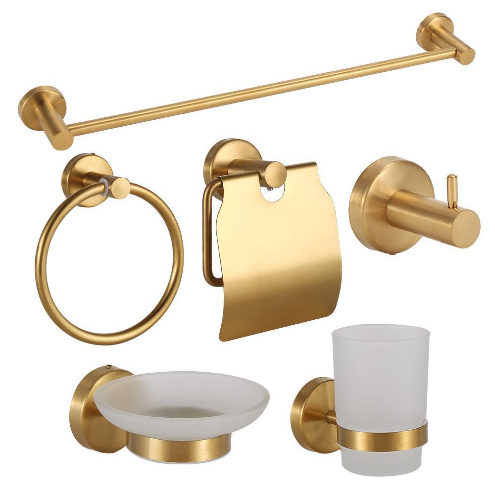 Baño colgante conjunto de acero inoxidable seis piezas toallas toallas barra toallas toallas toallas un gancho anillo conjunto colgante de pared