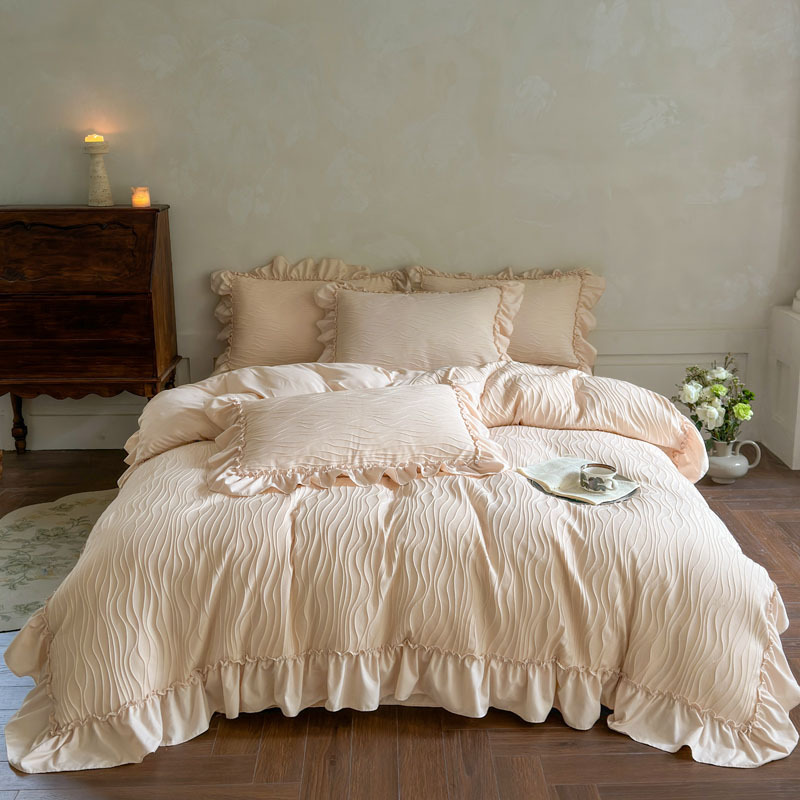 Romantic Jacquard Bedding Set With Lace Trim For Single Bed_voghion.com