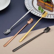NU08不锈钢餐具雪糕勺长柄冰勺方形咖啡勺搅拌镀金勺子不锈钢