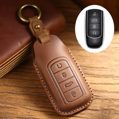 Suitable for Chery Tiggo 8Plus Key Cover Genuine Leather Decoration Xingpeng Key Bag Car Special Cowhide Handmade (Car key bag) - brown
