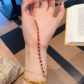 跨境天然红宝石手链S925银镶嵌主石3*5mm百搭网红爆款女饰批发