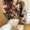 Autumn retro elegant shirt, shiffon thin flashlight, flowered, with embroidery, long sleeve, shiffon with print