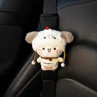Couple Plush Shoulder Cover — Seat belt shoulder pad - little-milk-dog-suit-one-two-black-shoulder-pads-hand-sewn