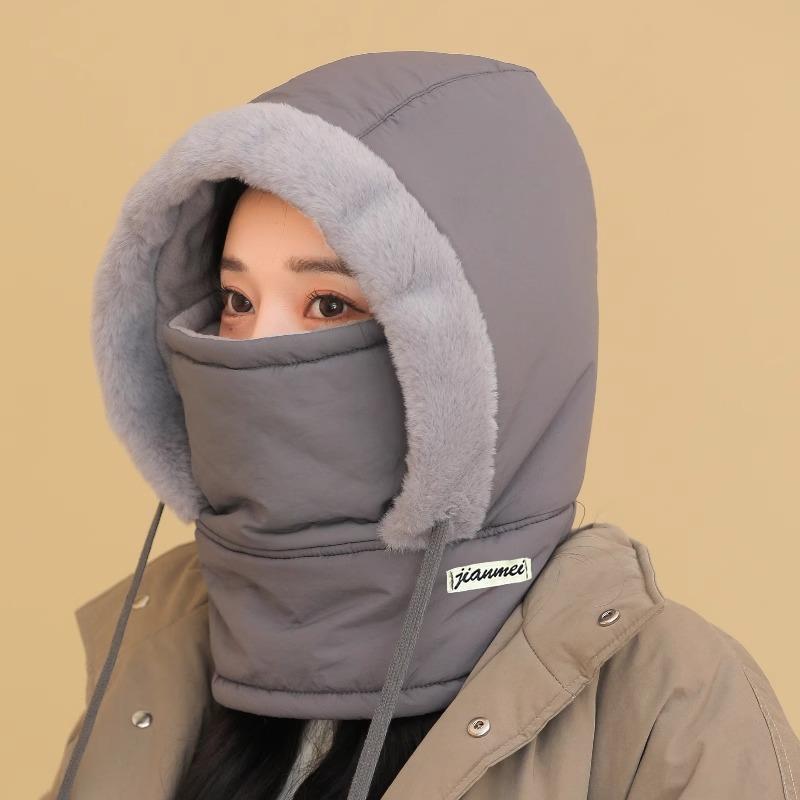 羽绒雷锋帽女冬围脖一体百搭加厚保暖套头全脸防风骑车头盔帽子男|undefined