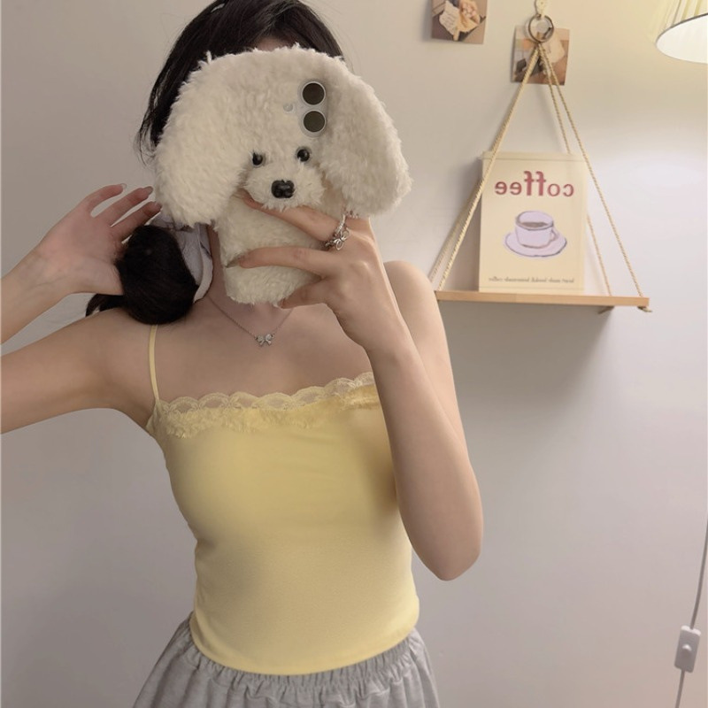 Chaleco de encaje pequeño para mujeres de verano nuevo puro para cubrir el pecho amarillo con cojín de pecho hermoso para usar en la espalda...