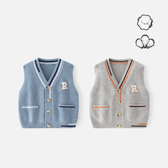 Academic Style New Type A V-Neck Korean Version Infant Cardigan Sweater Spring Knit Boys' Vest Open Jacket Baby Backless Shirt