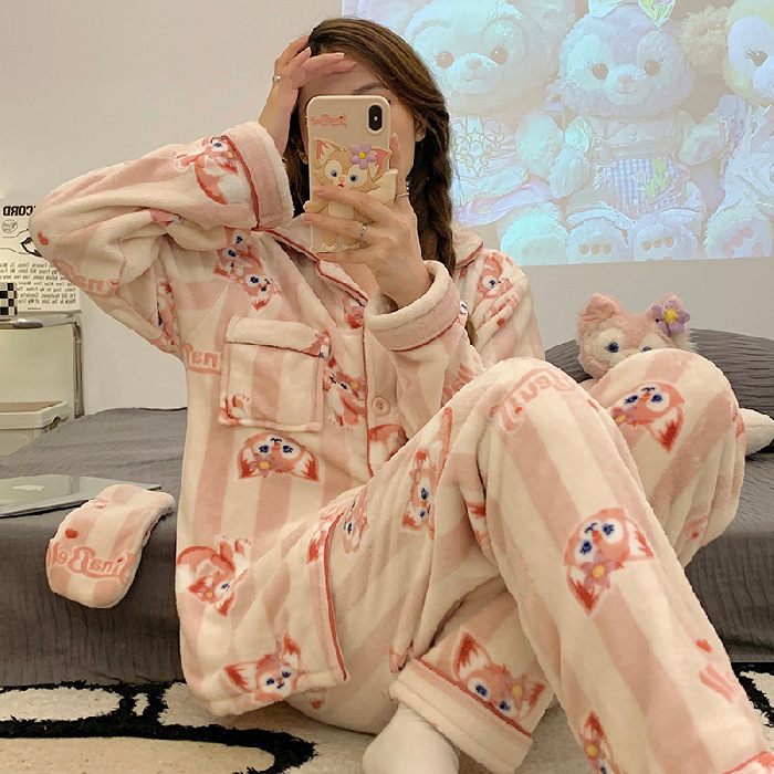 Japonés yugui perro pijamas de franela las mujeres solapa Otoño e Invierno manga larga máscara dibujos animados homewear caliente traje