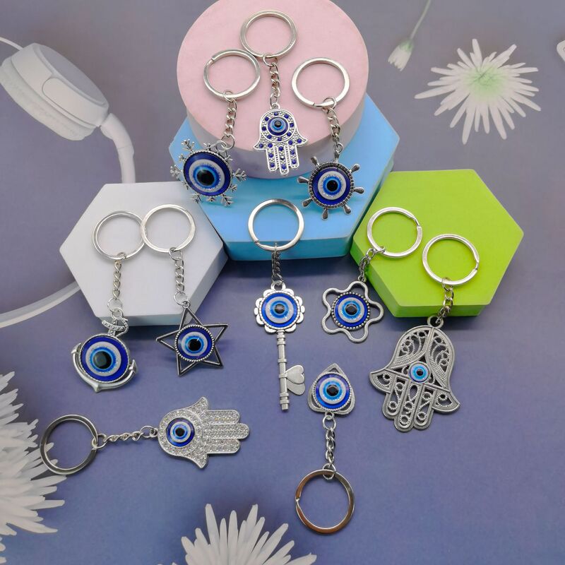 hamsa Demon Eye Key Ring European and American Cross-border Turkish Alloy Blue Eyes Fatima Palm Keychain
