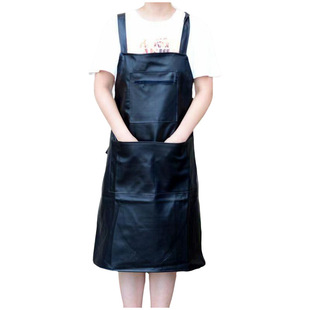 Soft Leather Double-Shoulder Apron, Waterproof and Oil-Proof, Sleeveless, Unisex, Work Kitchen, No-Wash, Korean Style