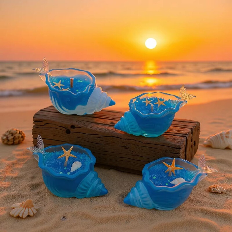 Explosive Marine Style Wenchuang Handmade Luminous Effect Transparent Resin Conch Mermaid Tail Starfish Aromatherapy Candle