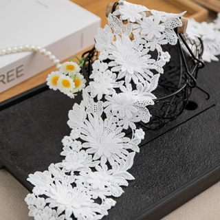 10cm 黑白立体牛奶丝水溶刺绣花边 家纺服装领口袖口裤脚装饰辅料